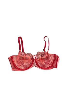 SOMA Red 36C Unlined Lace Sensuous Balconette Embroidery Bra NWOT